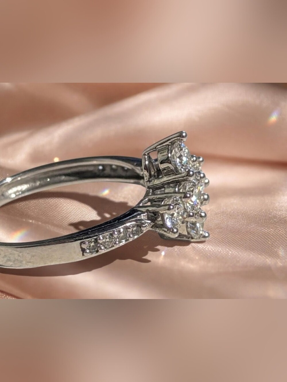 10K White Gold Moissanite Cluster Statement Ring Starburst 0.80ctw | AAQuatif - Picture 4 of 6